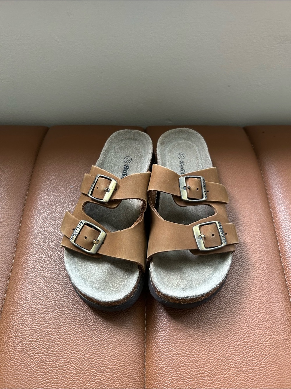 Kids Soft Moc Leather Suede 2 Strap Birk Brown Buckle Sandals Size 12